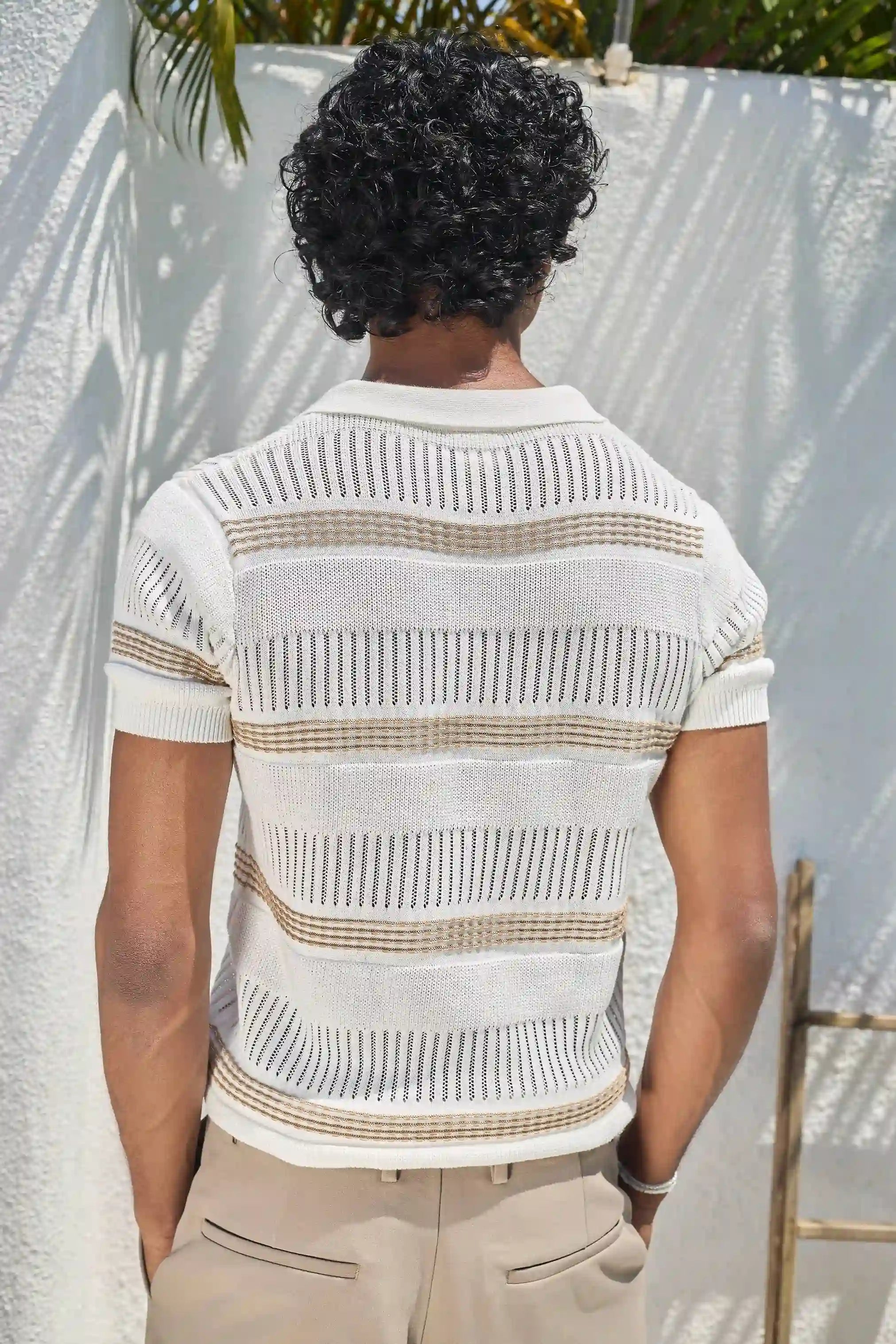 Textured Knit Polo T-Shirt - Off White