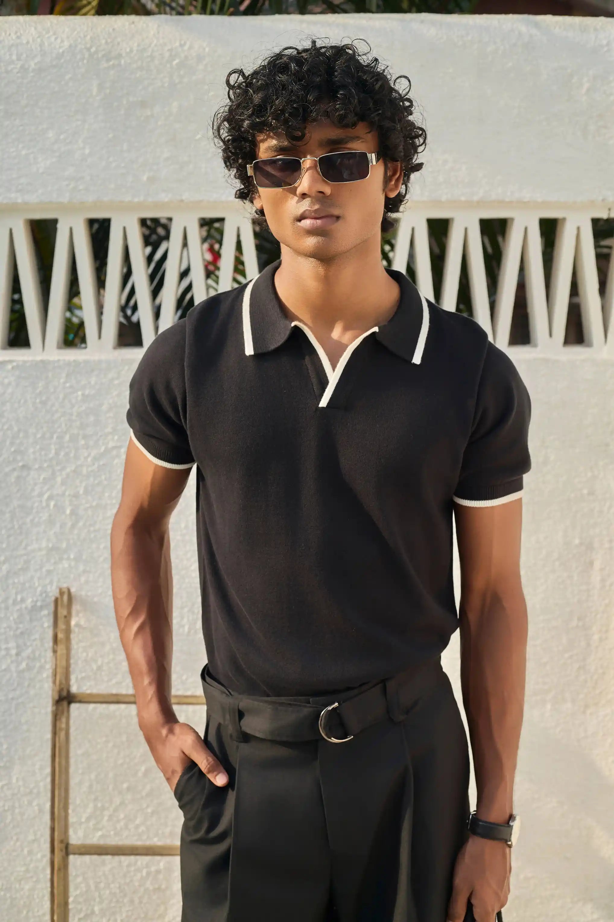 Signature Knit Polo T-Shirt - Black