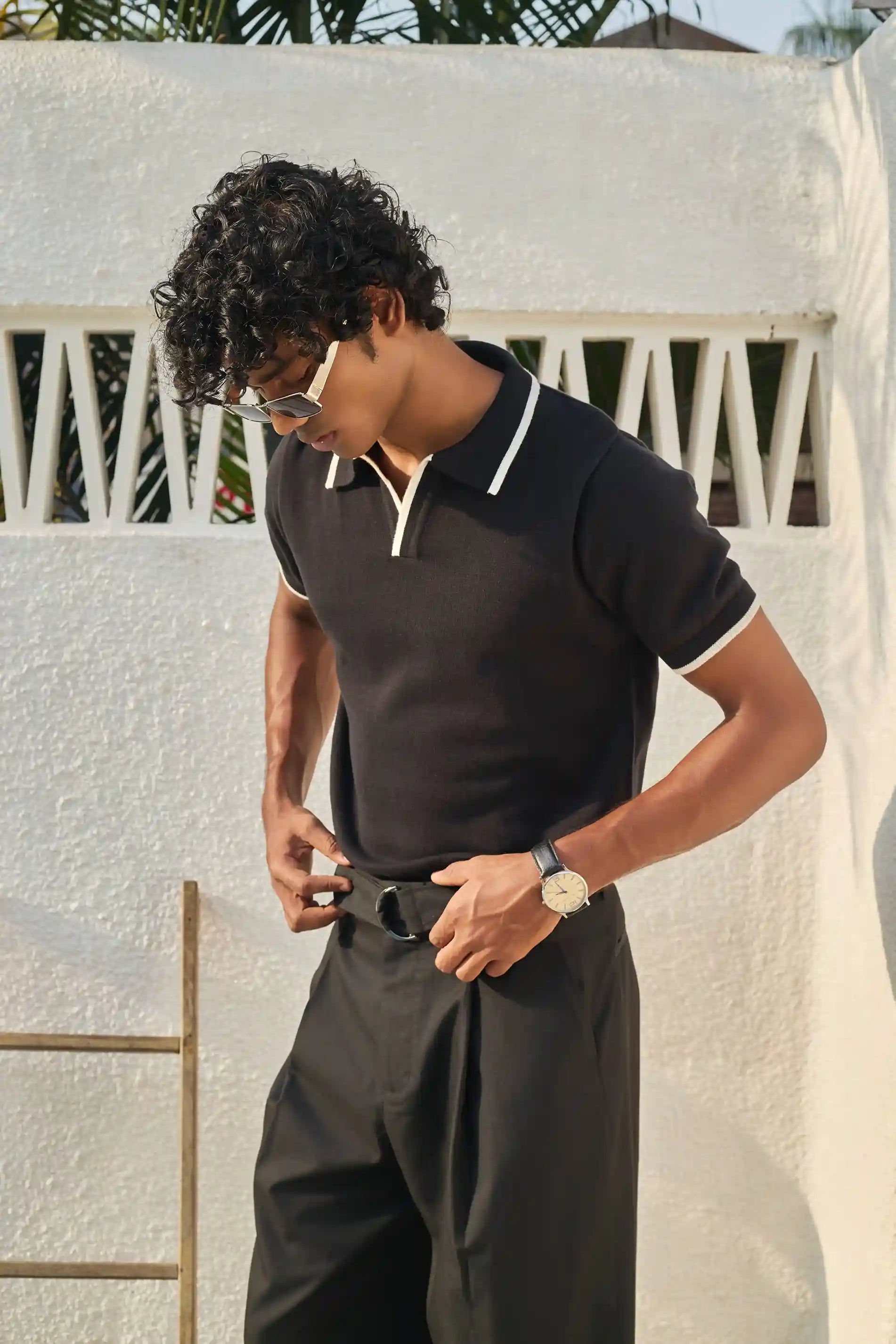 Signature Knit Polo T-Shirt - Black