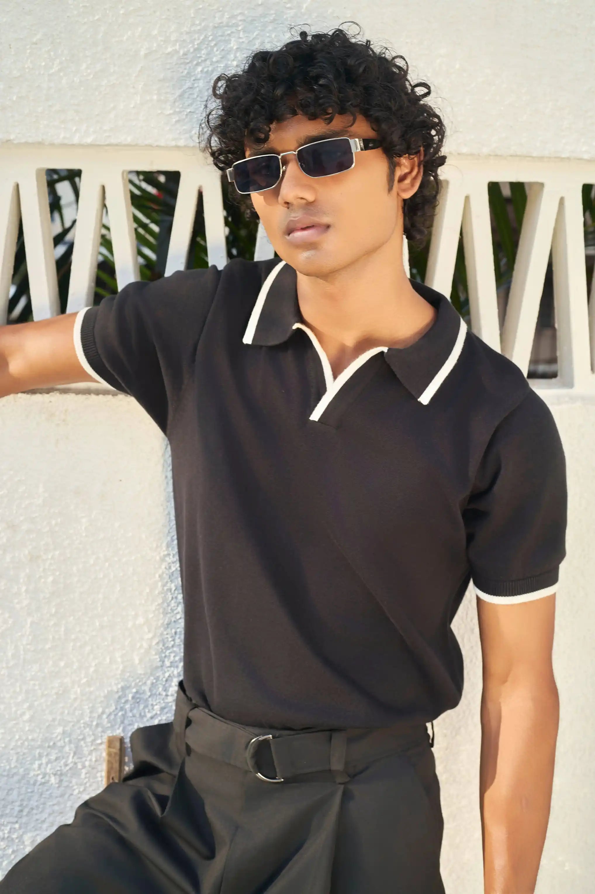 Signature Knit Polo T-Shirt - Black