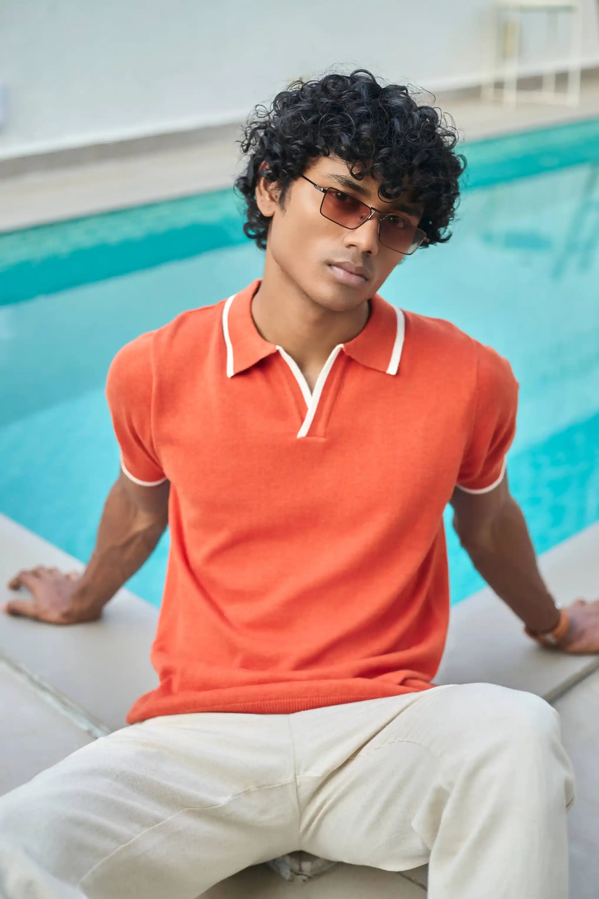 Signature Knit Polo T-Shirt - Orange