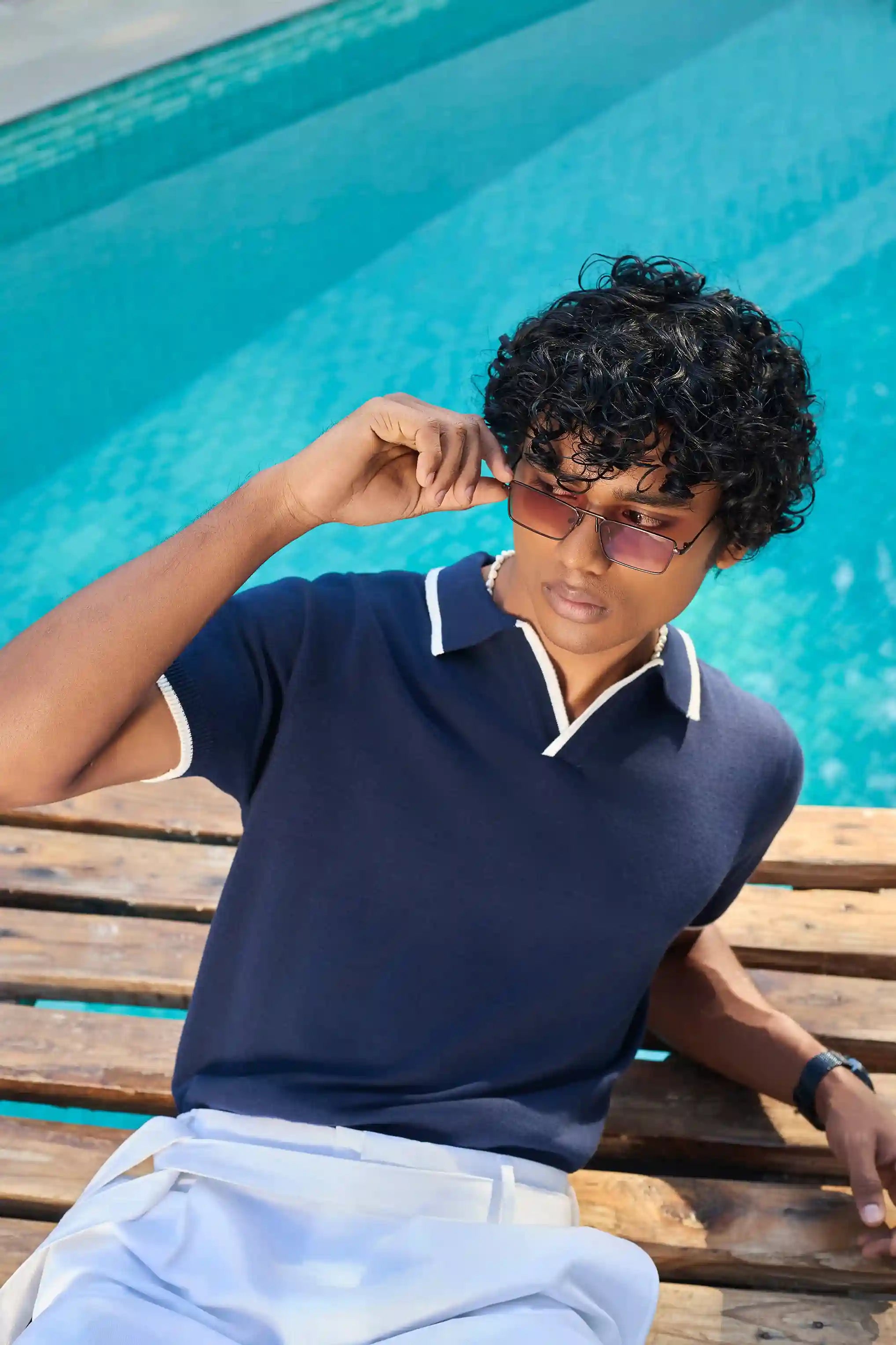Signature Knit Polo T-Shirt - Navy Blue