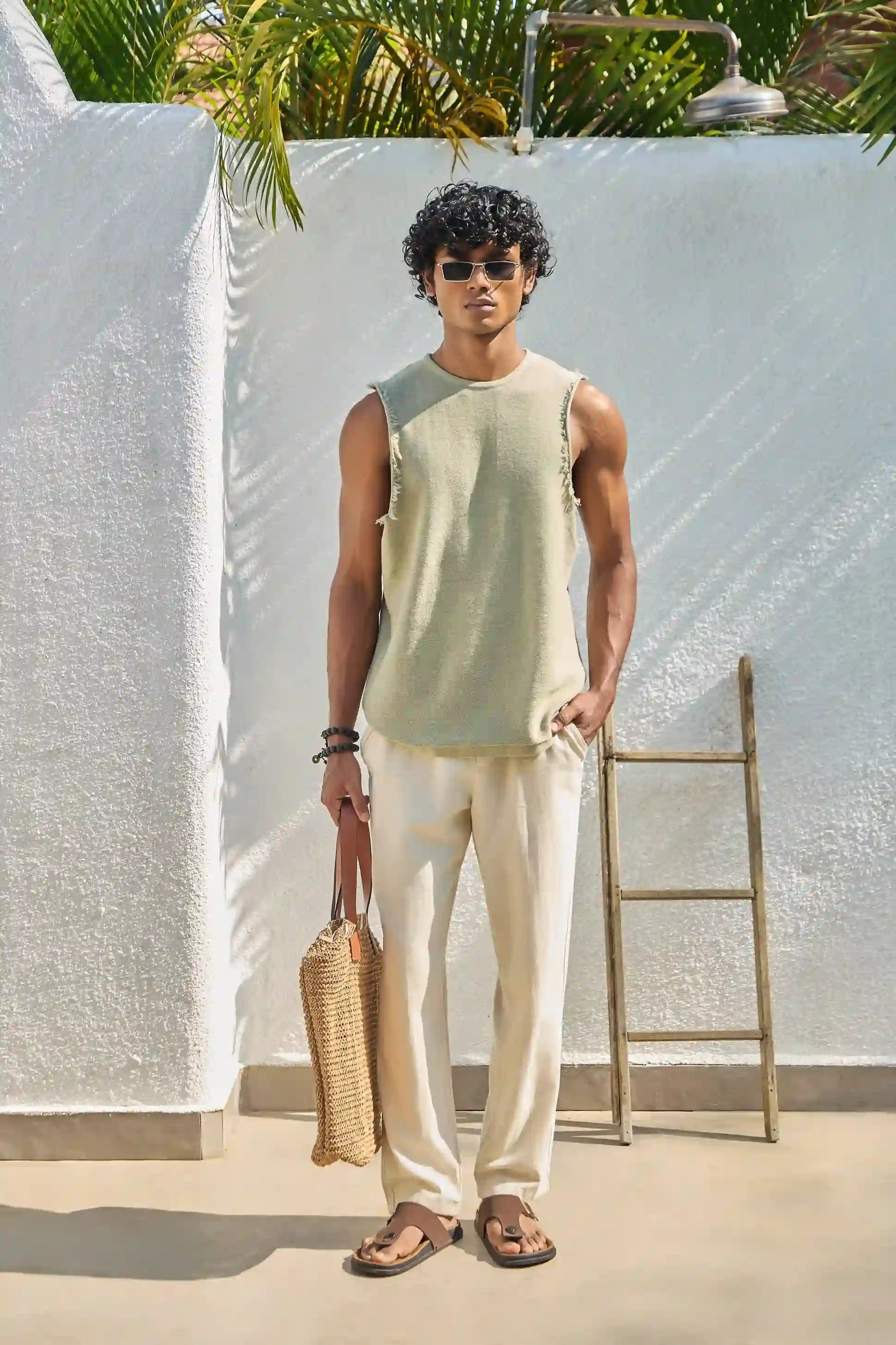 Sage Green Jacquard Knit Tank Top