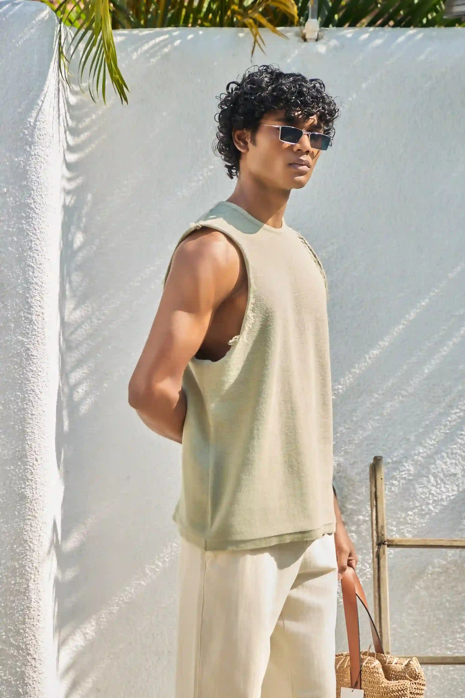 Sage Green Jacquard Knit Tank Top