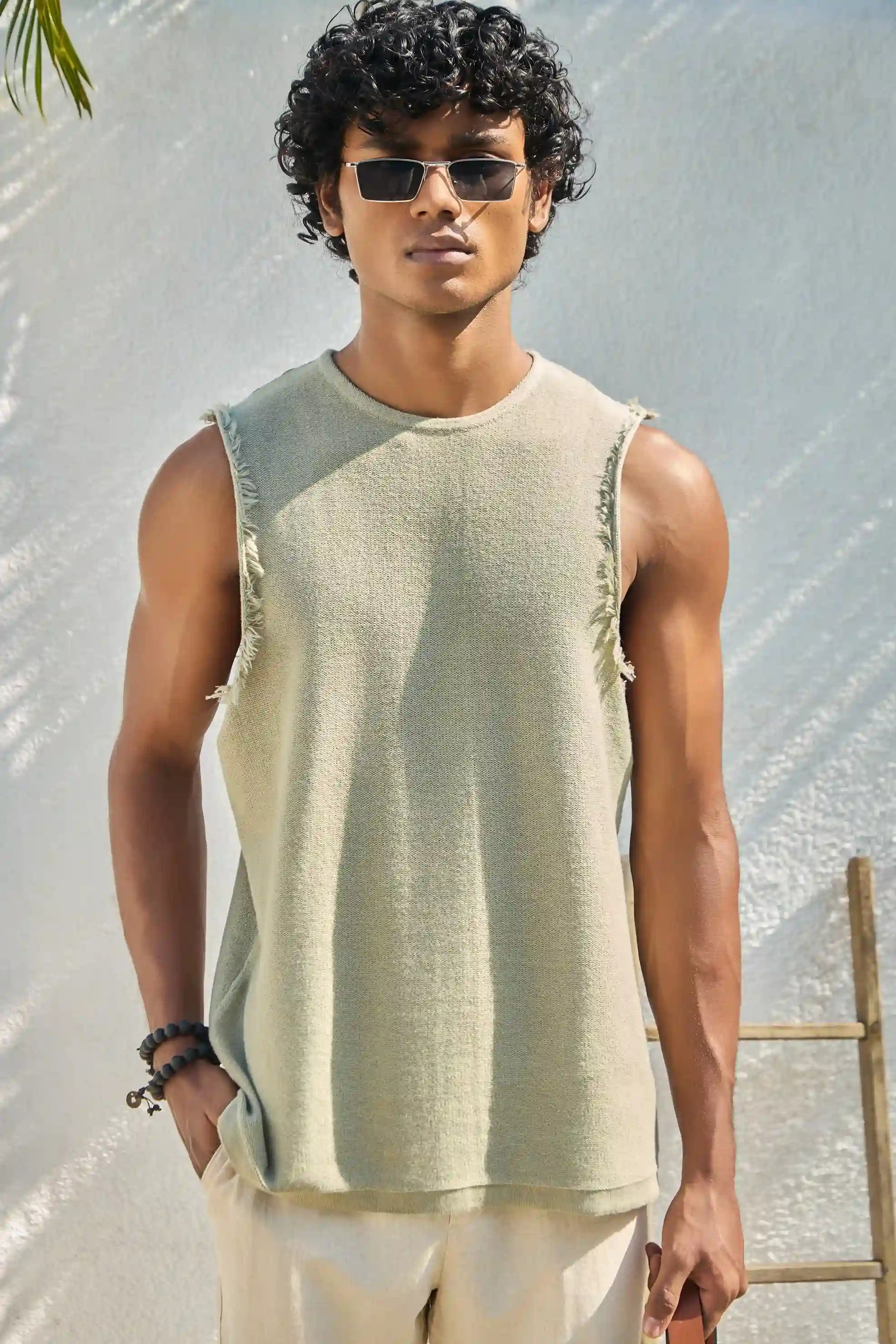 Sage Green Jacquard Knit Tank Top