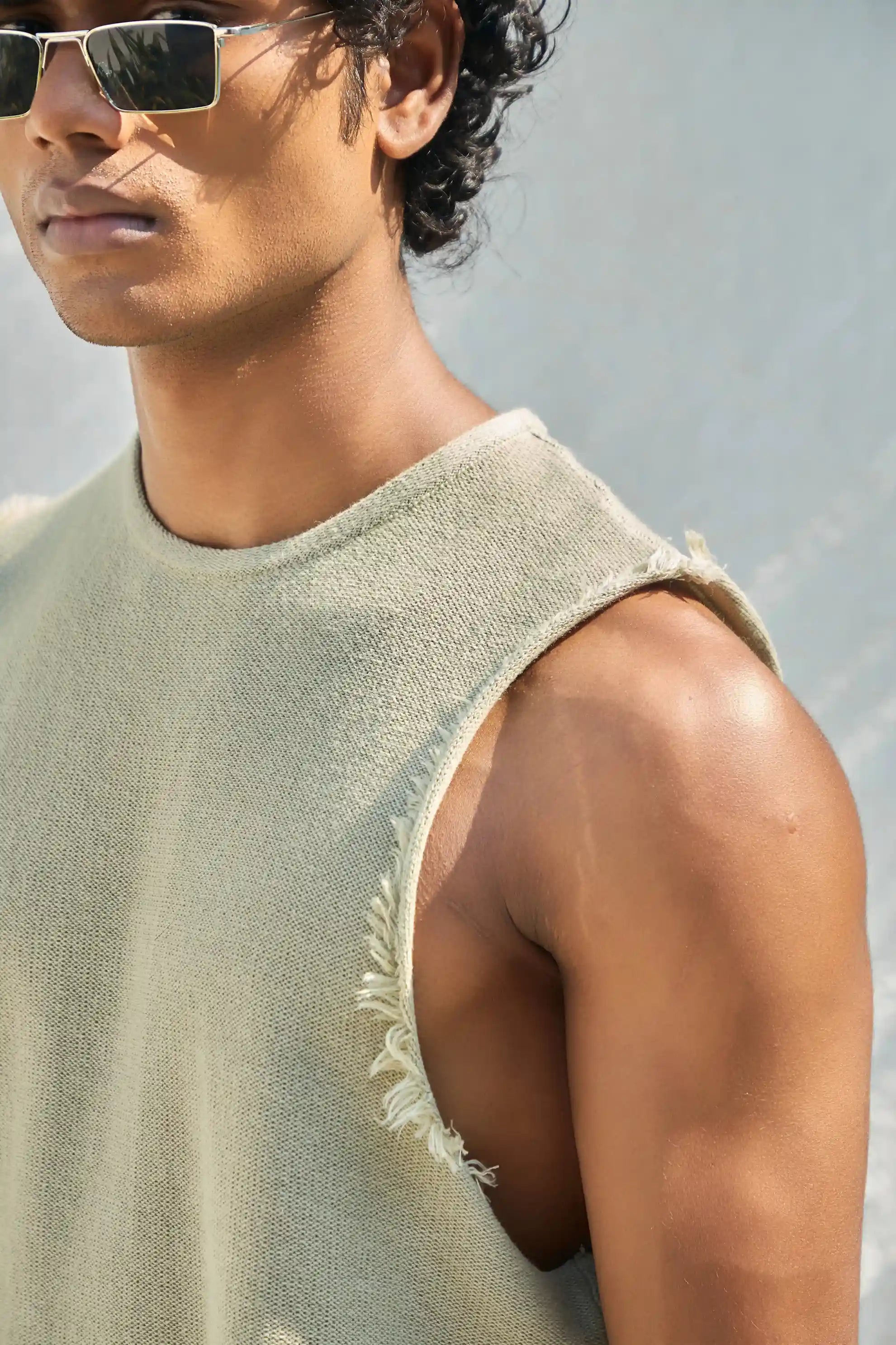 Sage Green Jacquard Knit Tank Top