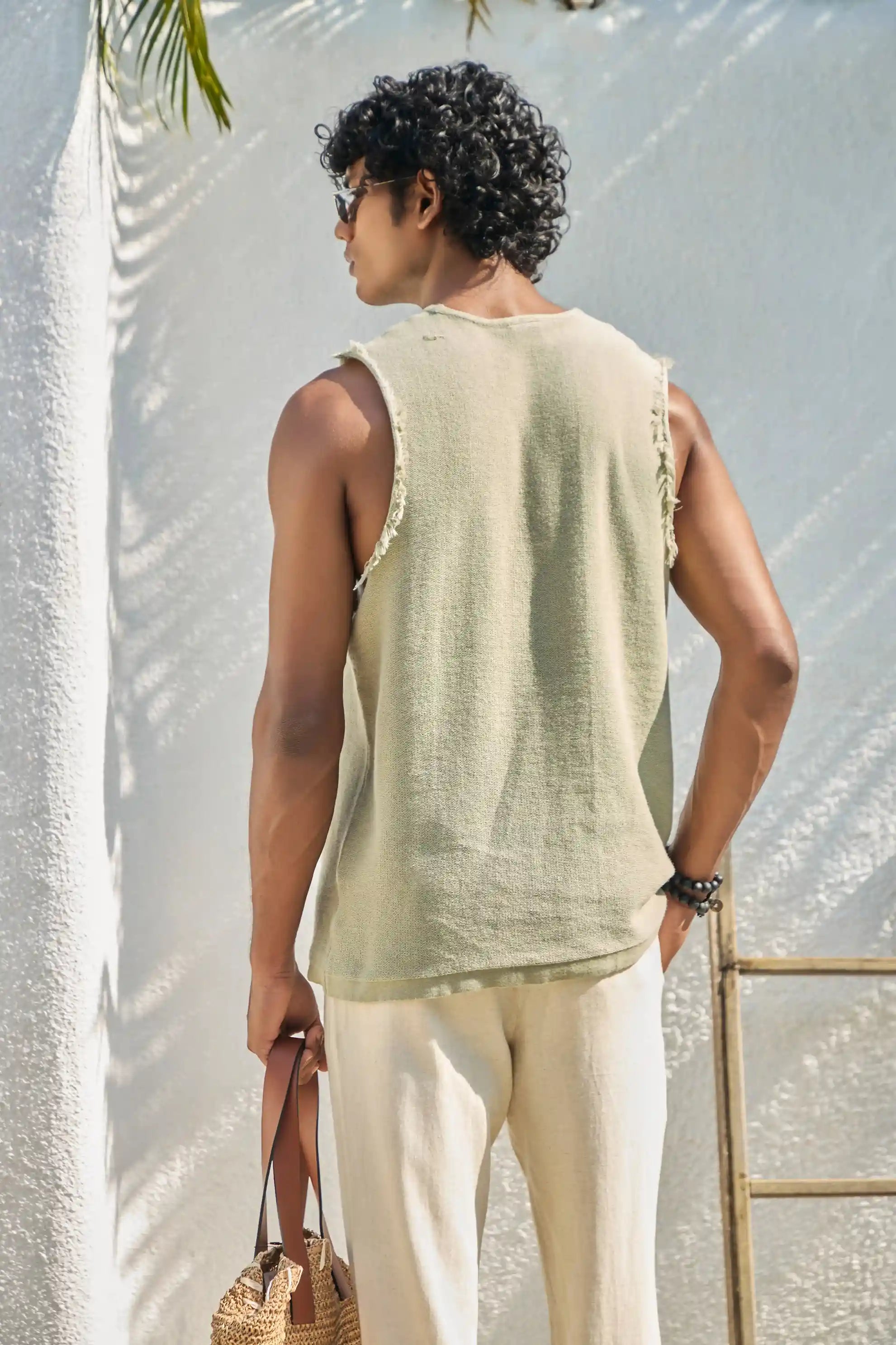 Sage Green Jacquard Knit Tank Top
