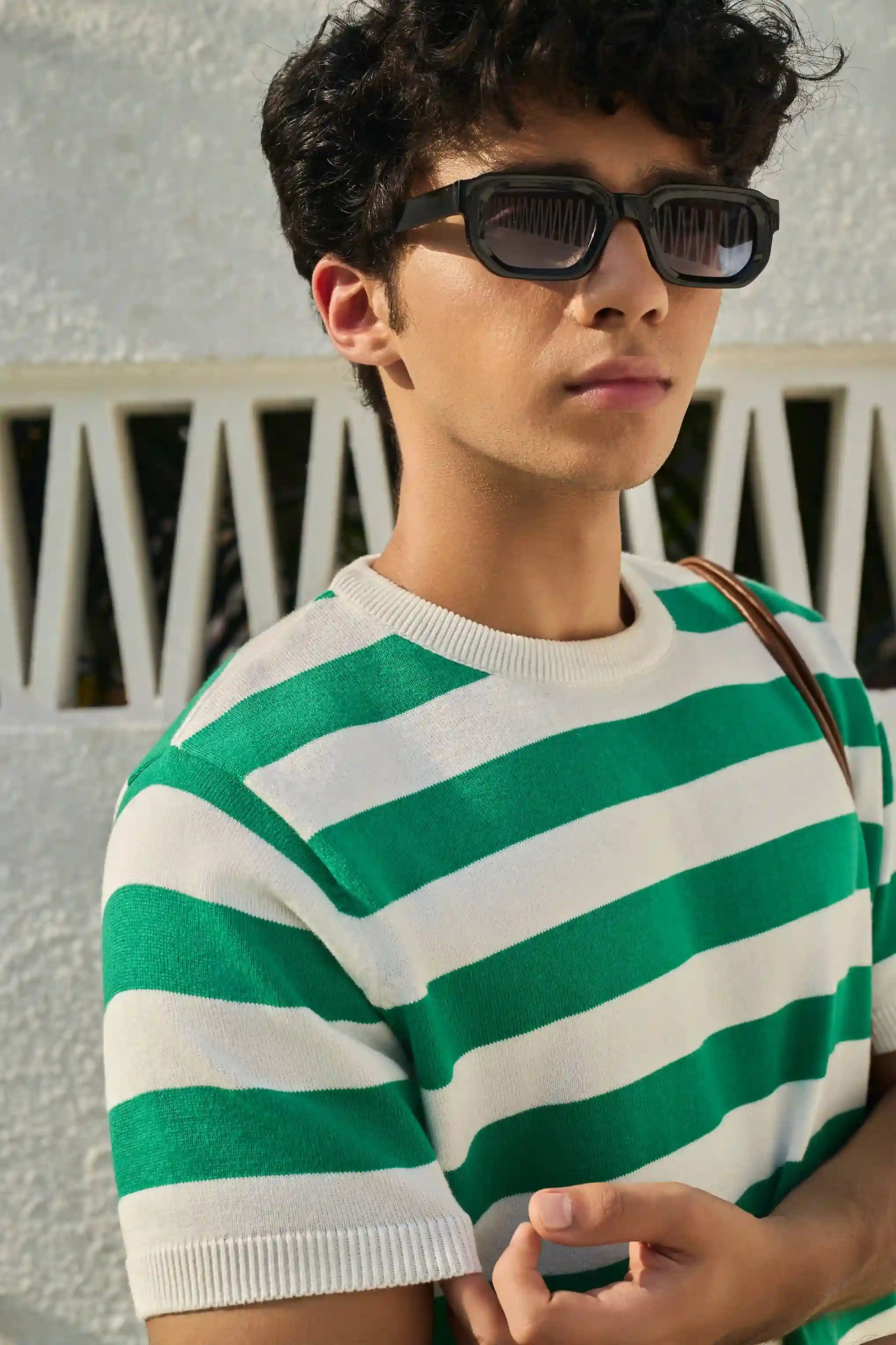 Round Neck Coastal Knit T-Shirt- Green