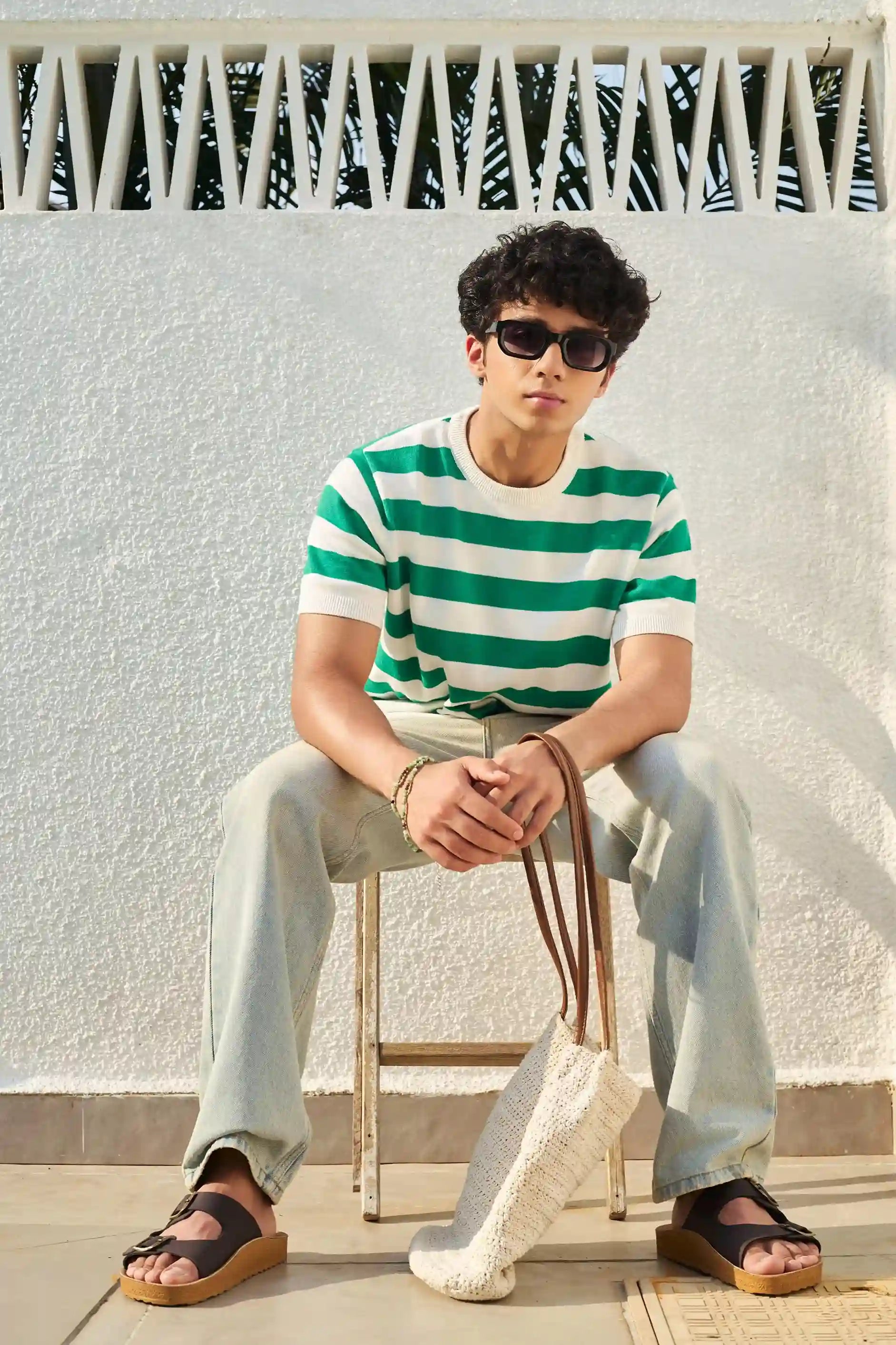 Round Neck Coastal Knit T-Shirt- Green