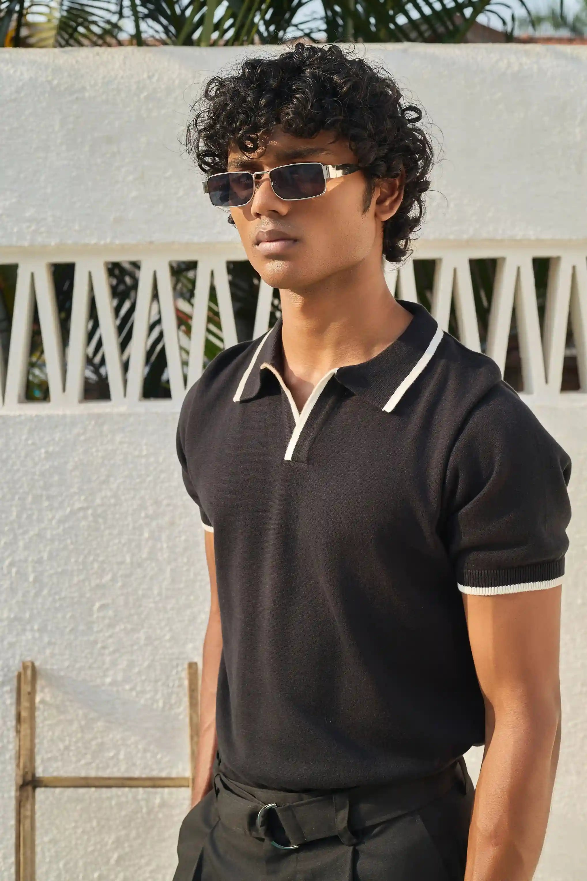 Signature Knit Polo T-Shirt - Black