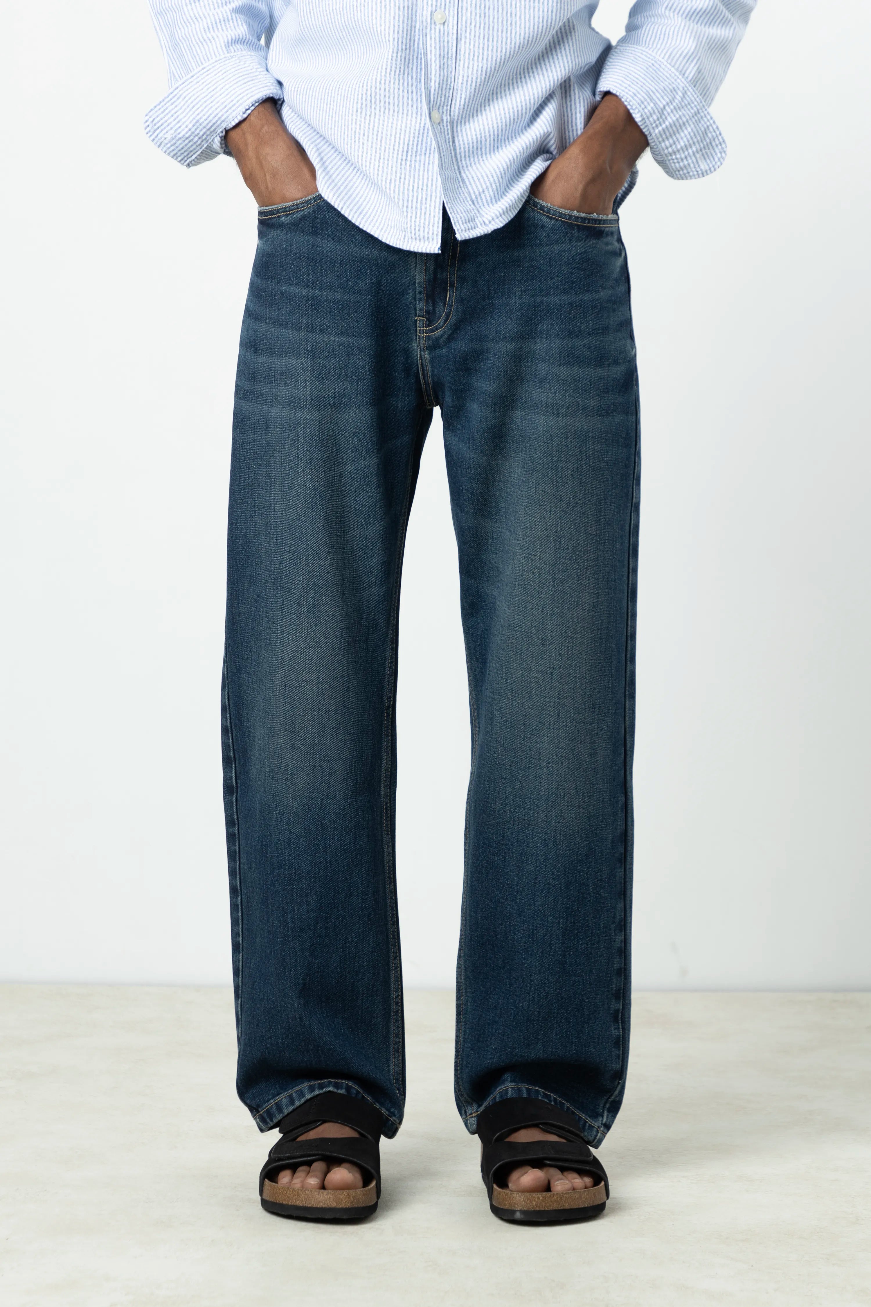 Deep Blue Faded Straight Fit Jeans