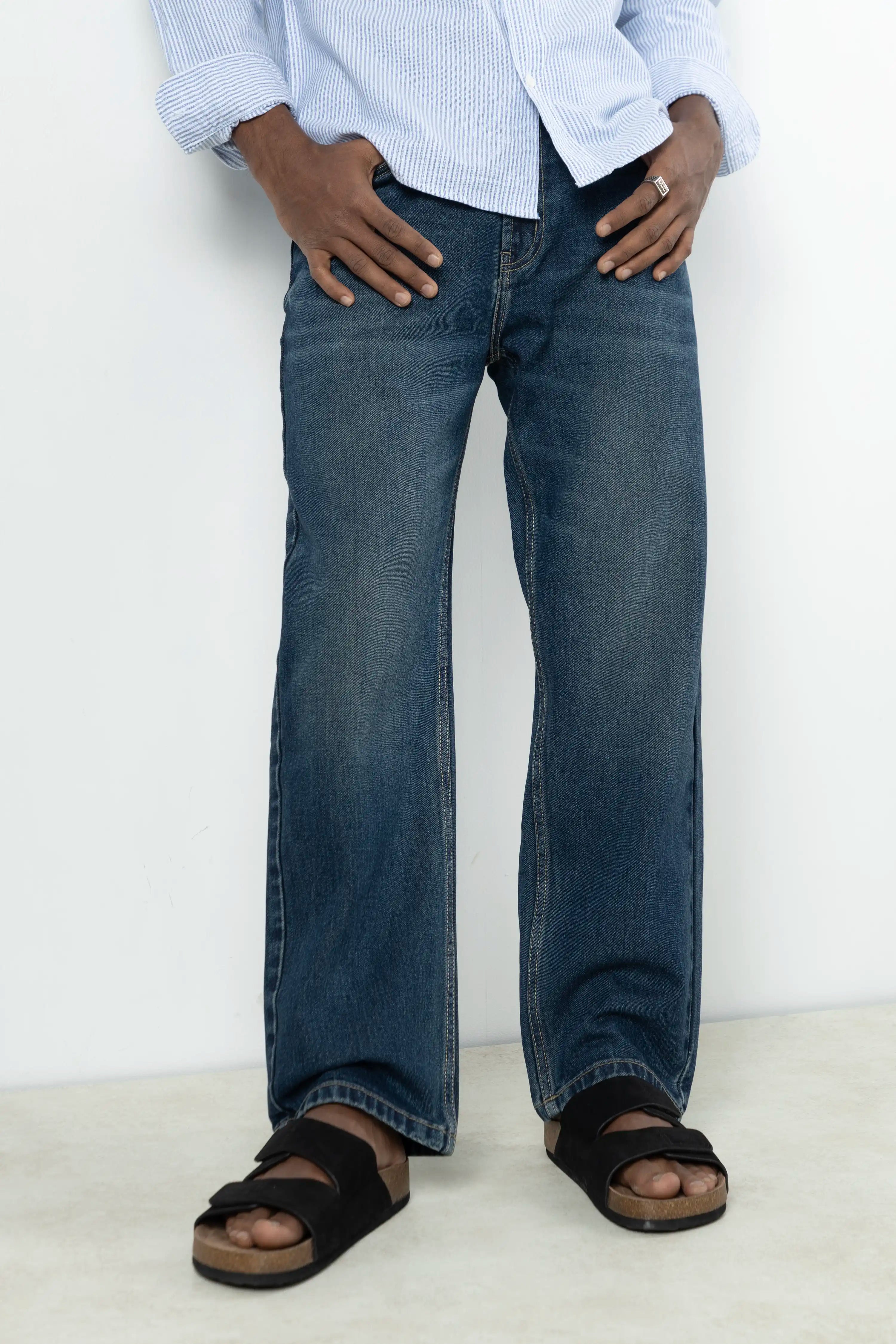 Deep Blue Faded Straight Fit Jeans