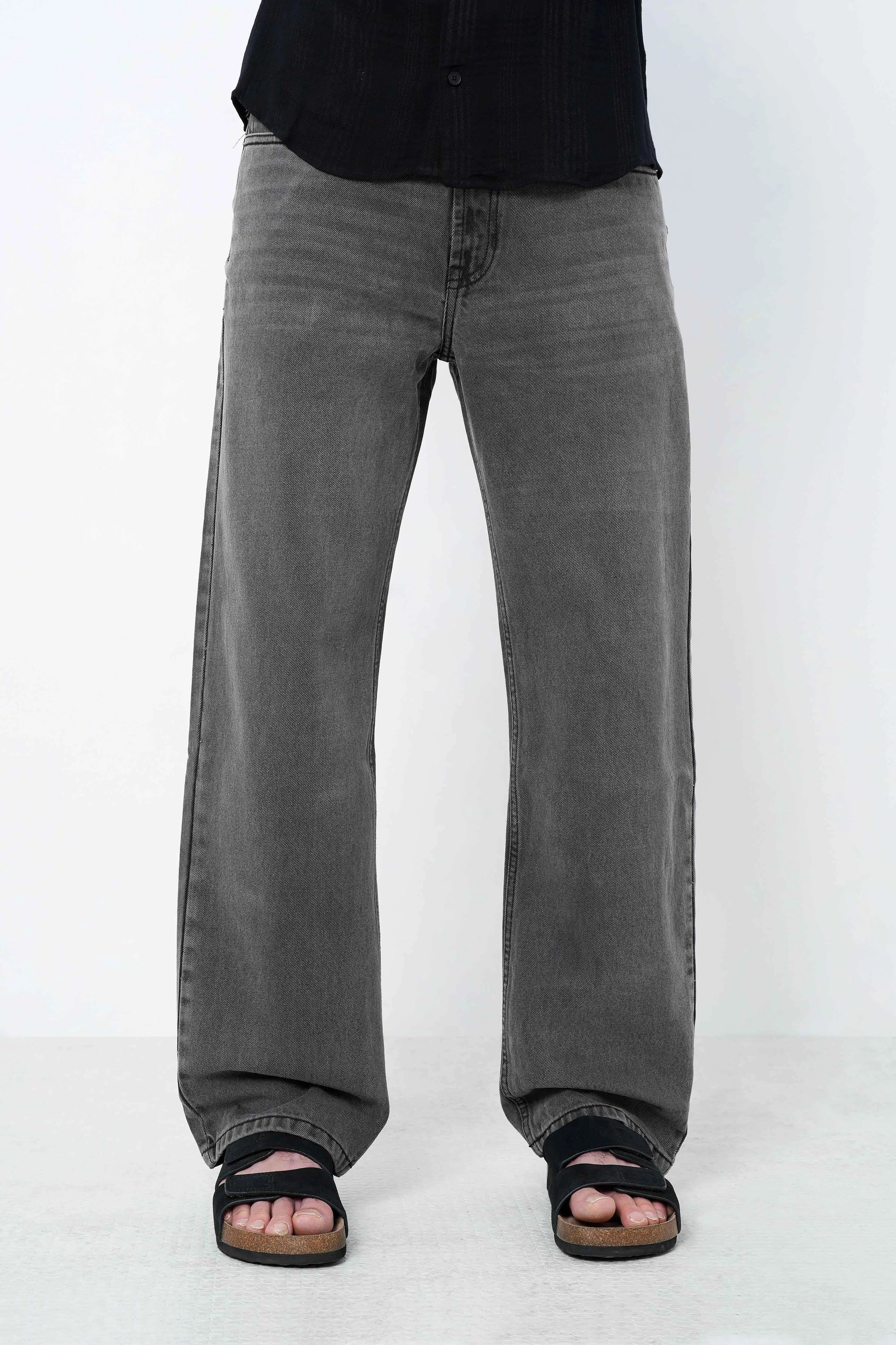 Ash Grey Faded Straight Fit Jeans