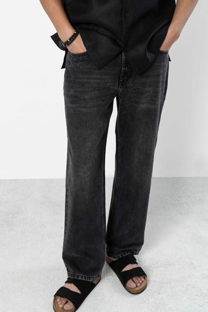Black Faded Straight Fit Jeans