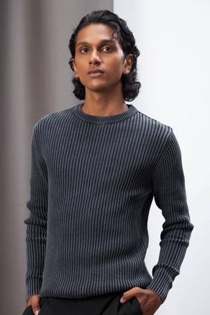 Black Slim Fit Washed Knitted Jumper
