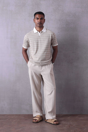 Beige Striped Polo Tshirt