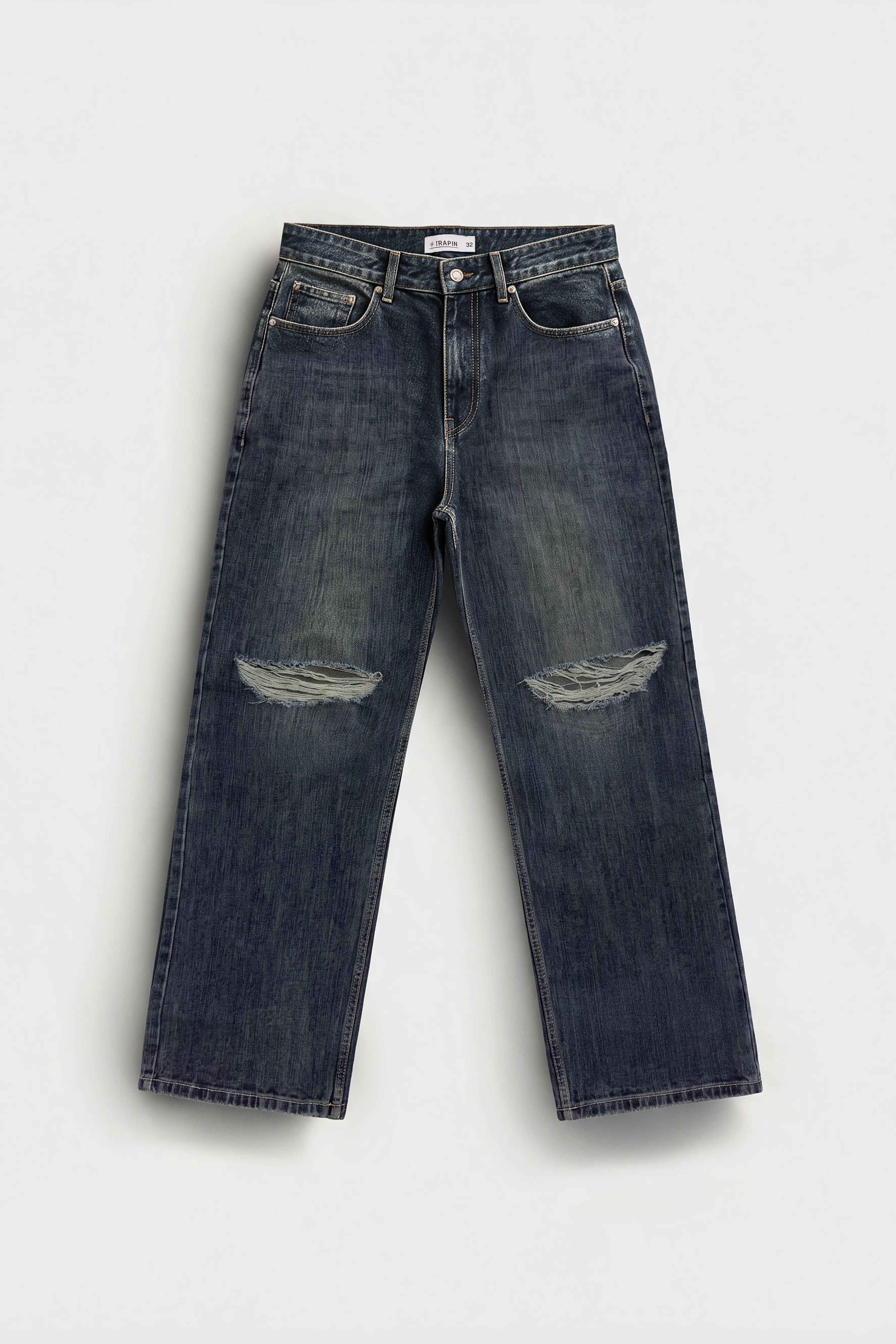 Cobalt Blue Ripped Relaxed Fit Jeans