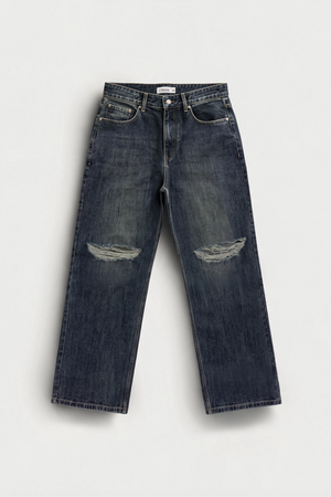 Cobalt Blue Ripped Relaxed Fit Jeans