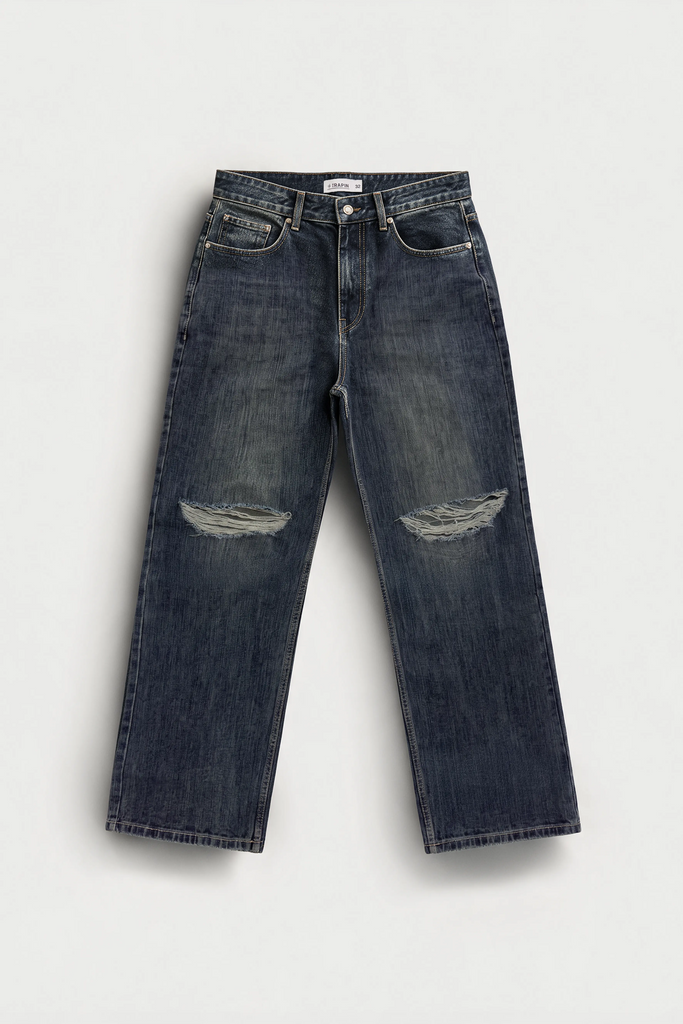 Cobalt Blue Ripped Relaxed Fit Jeans