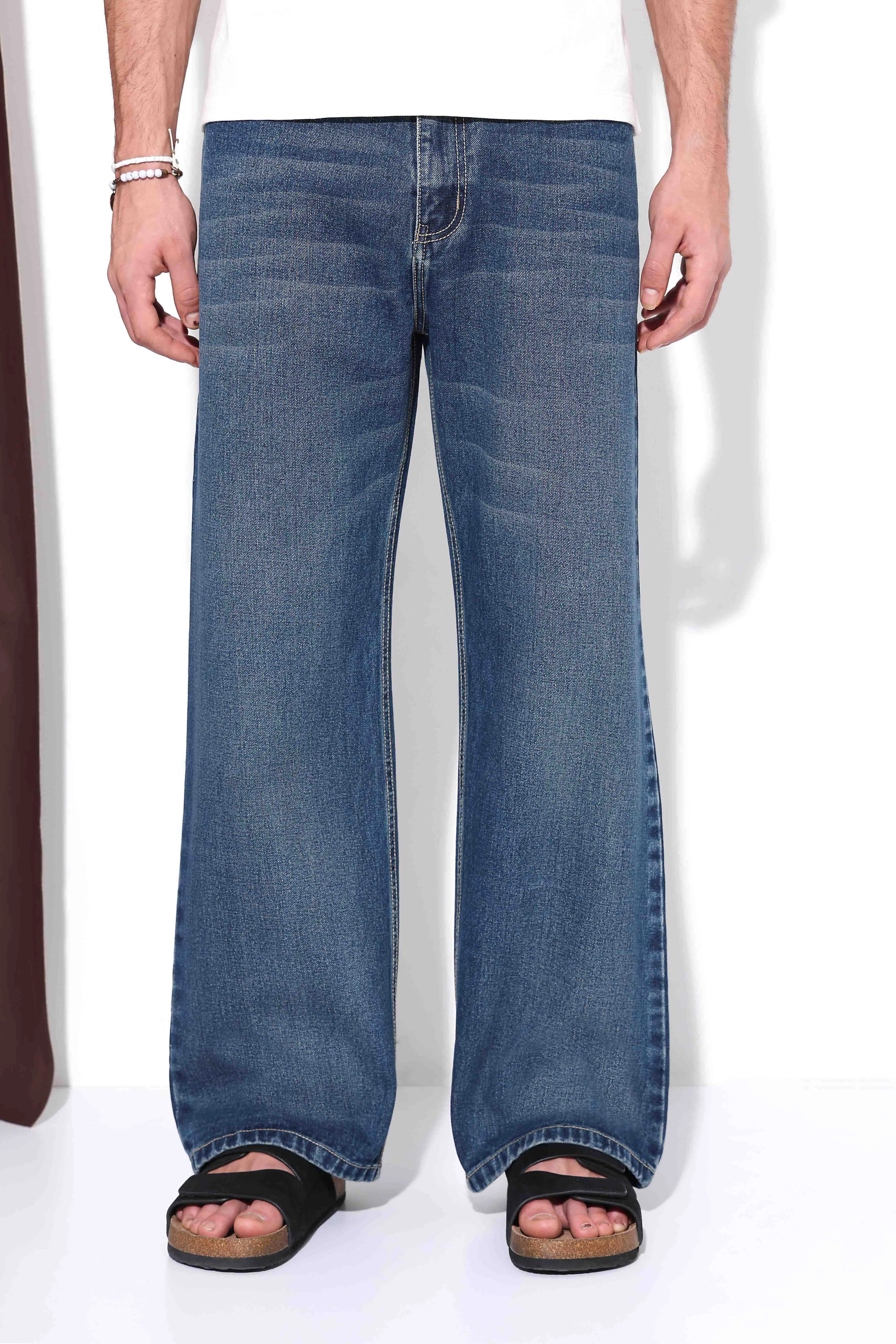 Soft Blue Loose Straight Fit Jeans