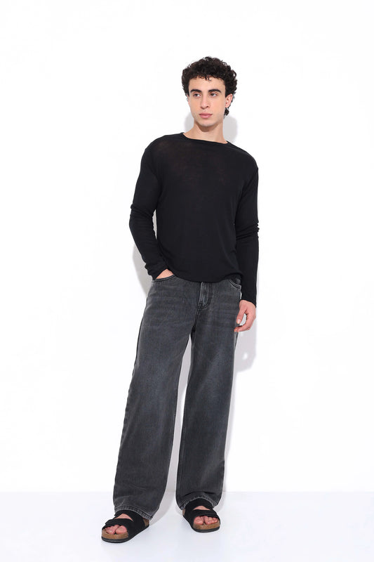 Black Acid Wash Straight Fit Jeans