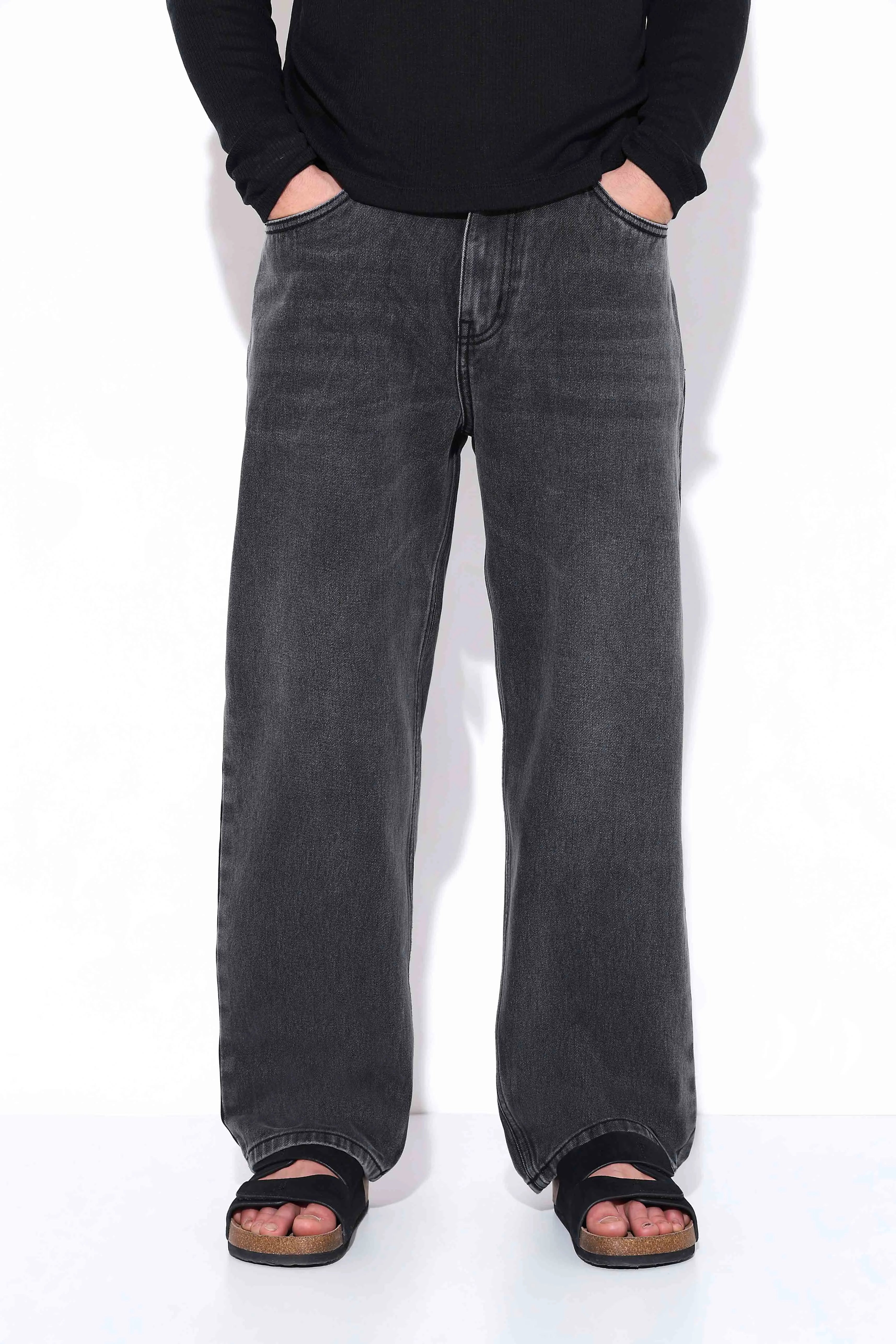 Black Acid Wash Straight Fit Jeans