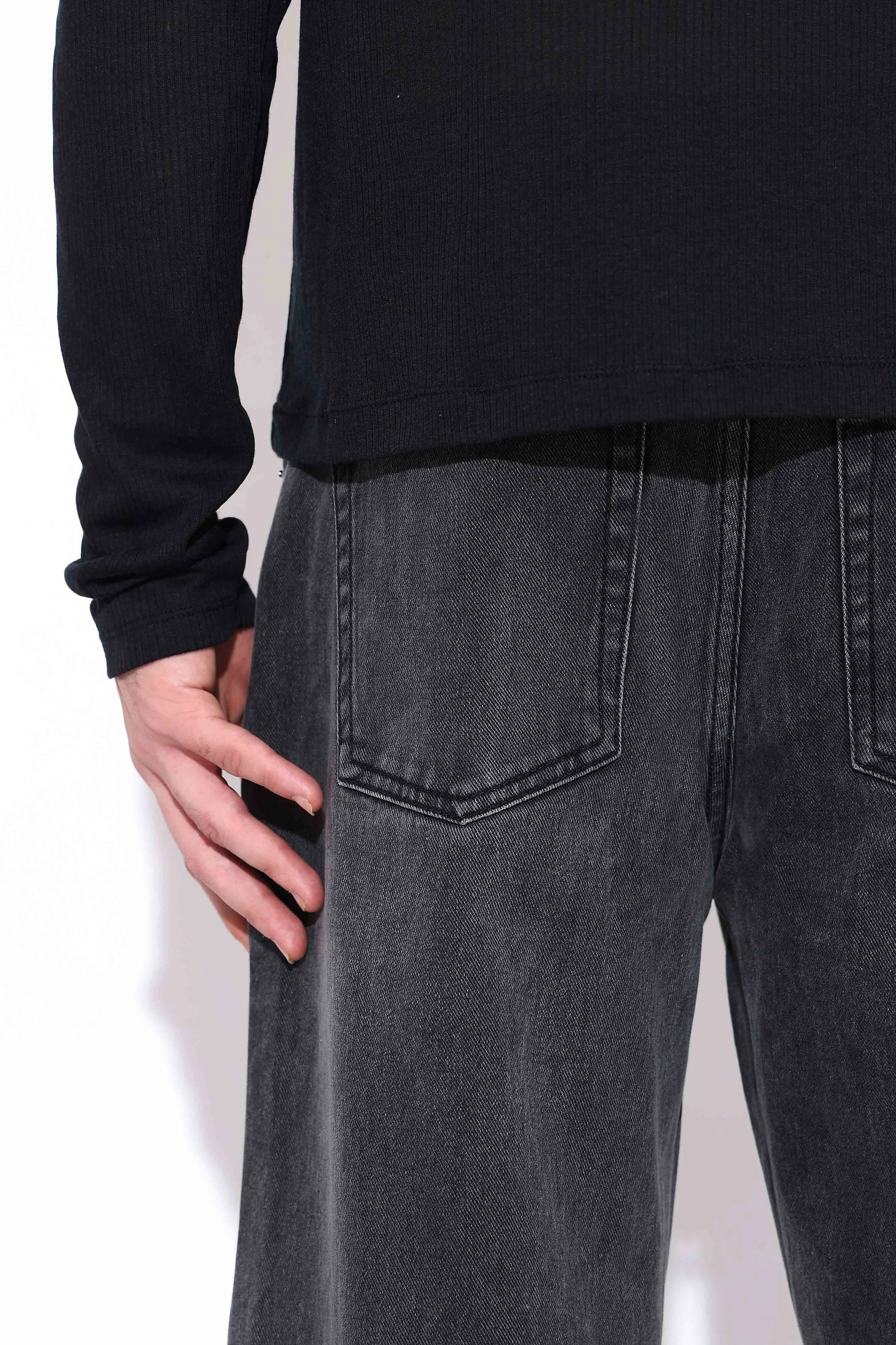 Black Acid Wash Straight Fit Jeans