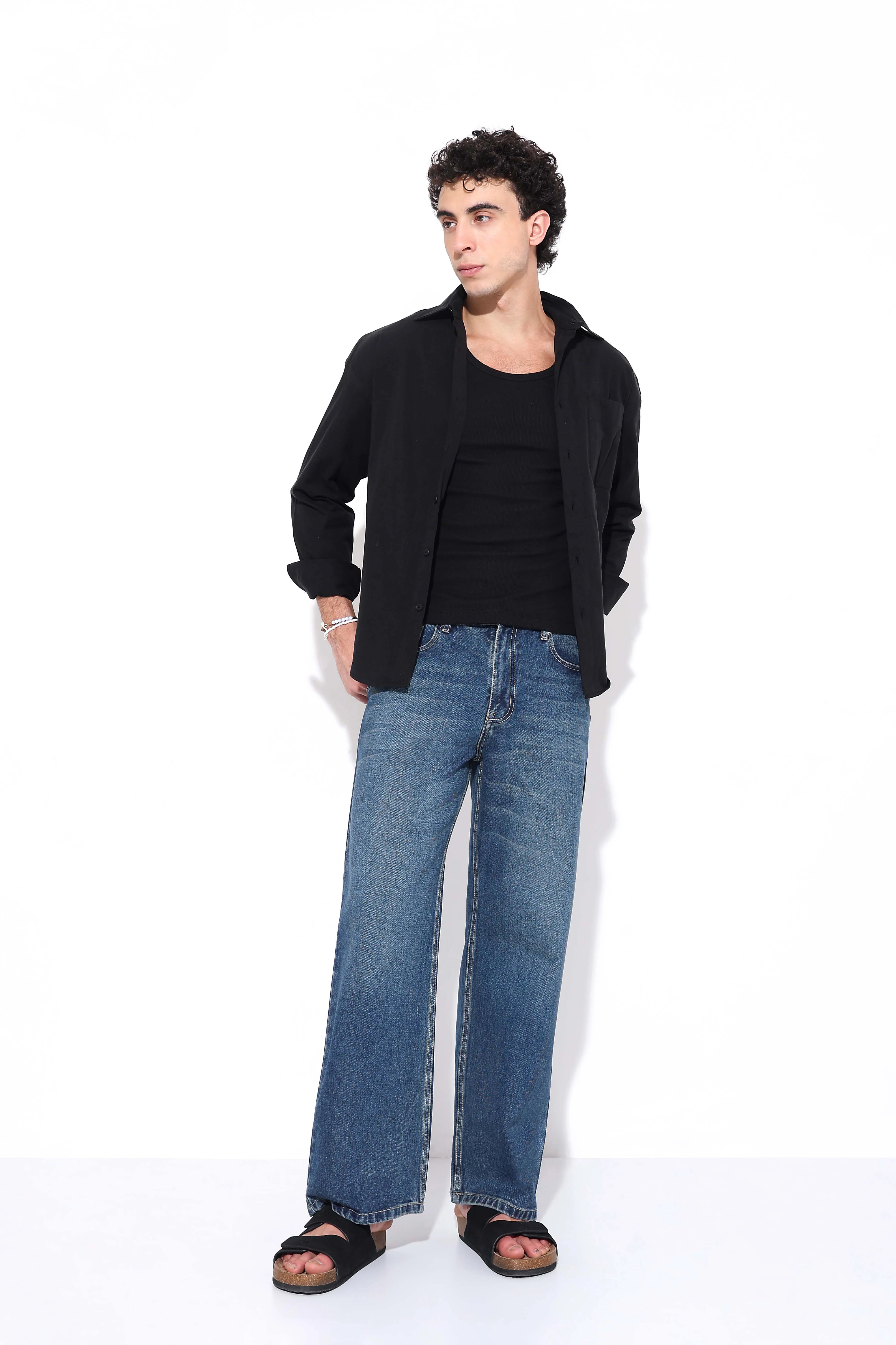 Ink Blue Loose Straight Fit Jeans