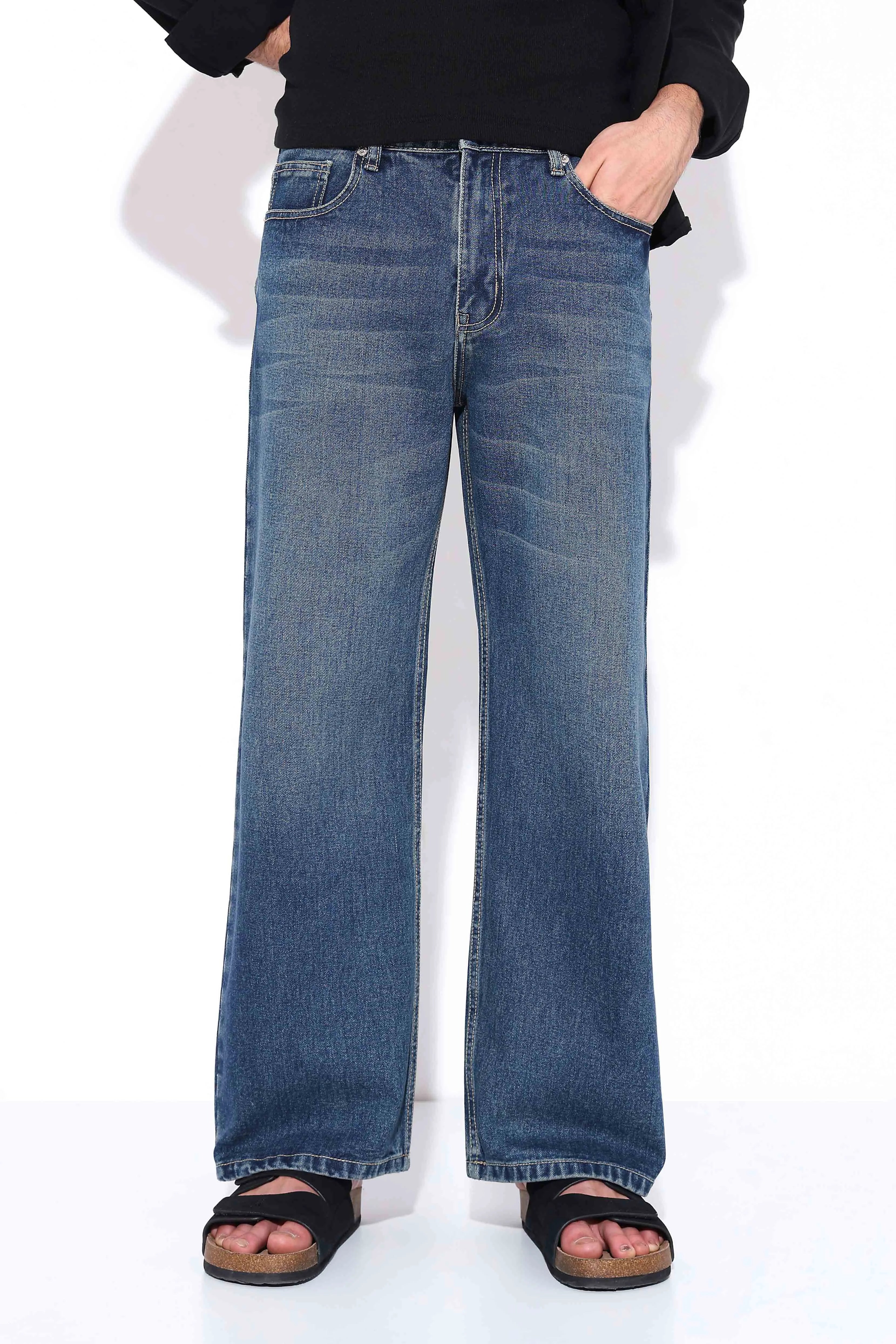 Ink Blue Loose Straight Fit Jeans