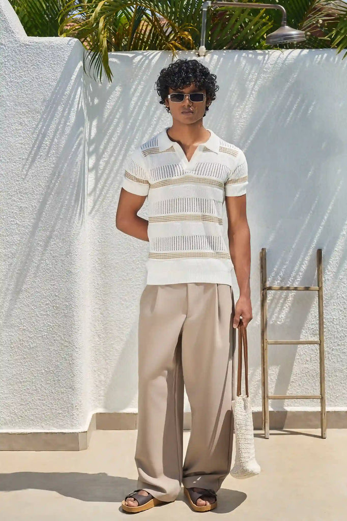 Textured Knit Polo T-Shirt - Off White