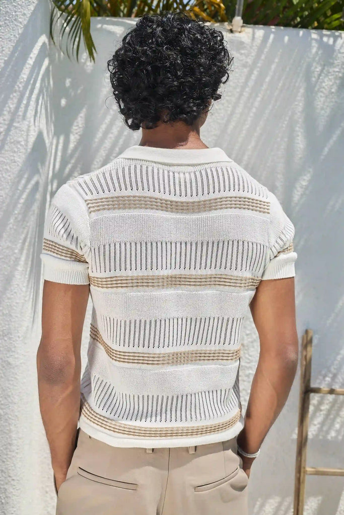 Textured Knit Polo T-Shirt - Off White