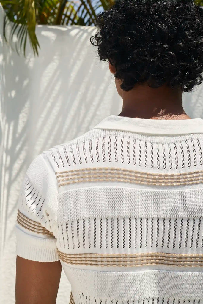 Textured Knit Polo T-Shirt - Off White