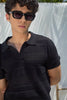 Textured Knit Polo T-Shirt - Black