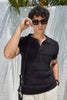 Textured Knit Polo T-Shirt - Black
