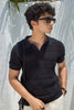 Textured Knit Polo T-Shirt - Black