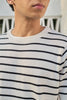 Fine Striped Round Neck Knit T-Shirt - White