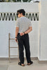 Fine Striped Round Neck Knit T-Shirt - White