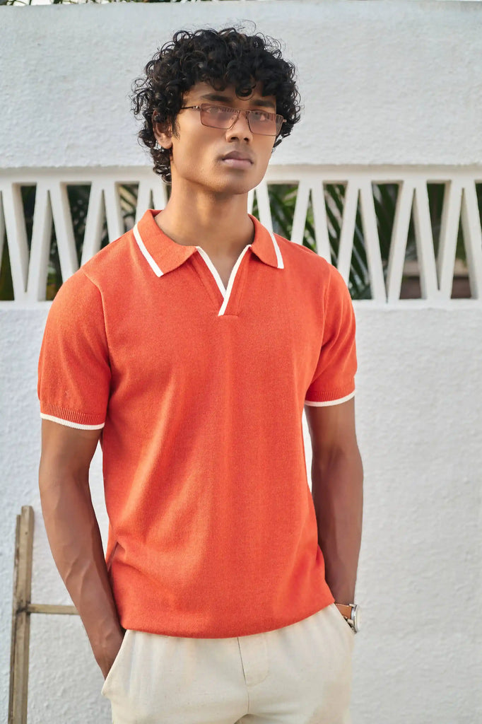 Signature Knit Polo T-Shirt - Orange