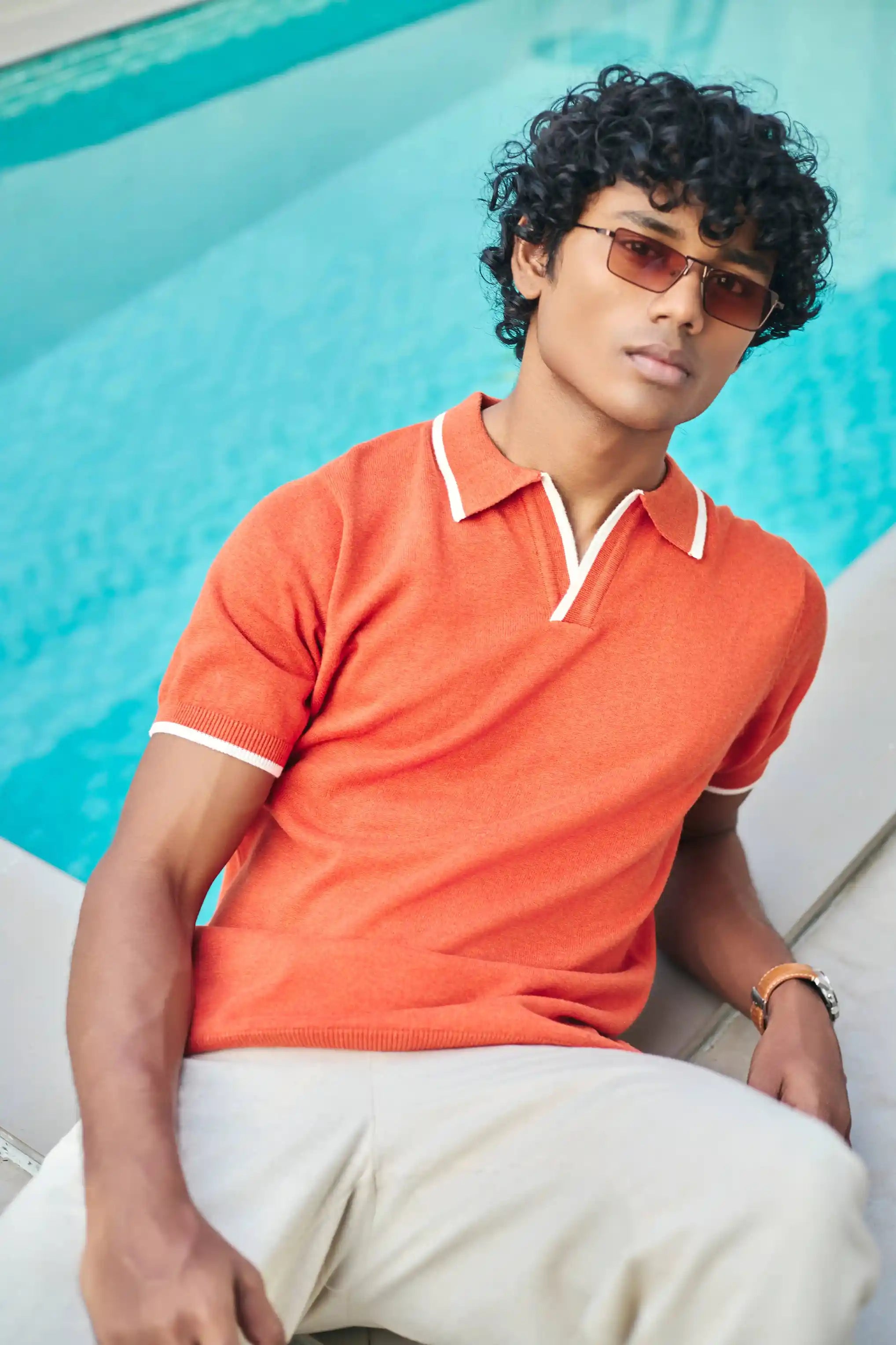Signature Knit Polo T-Shirt - Orange