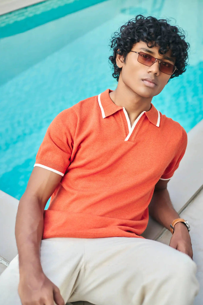 Signature Knit Polo T-Shirt - Orange
