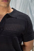 Textured Knit Polo T-Shirt - Black