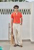 Vertical Rib Knit Polo T-Shirt - Rust Orange