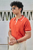 Vertical Rib Knit Polo T-Shirt - Rust Orange