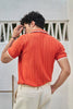 Vertical Rib Knit Polo T-Shirt - Rust Orange