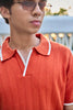 Vertical Rib Knit Polo T-Shirt - Rust Orange