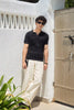 Textured Knit Polo T-Shirt - Black