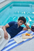 Vertical Rib Knit Polo T-Shirt  -  Navy Blue