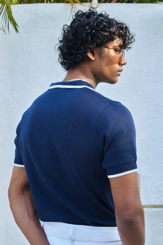 Signature Knit Polo T-Shirt - Navy Blue
