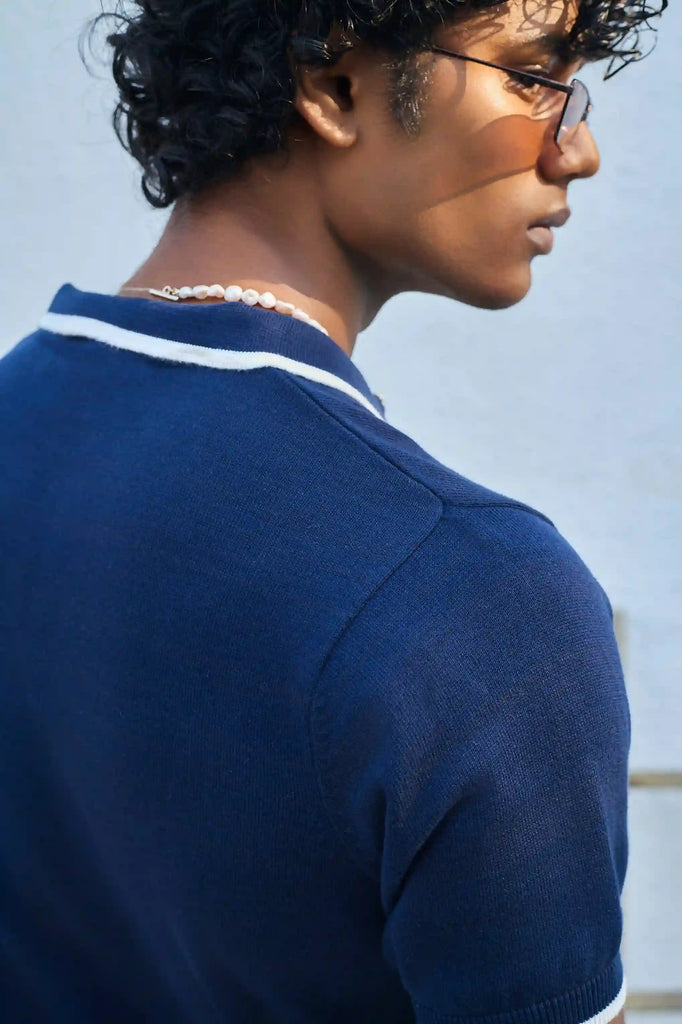 Signature Knit Polo T-Shirt - Navy Blue