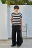 Round Neck Coastal Knit  T-Shirt- Black